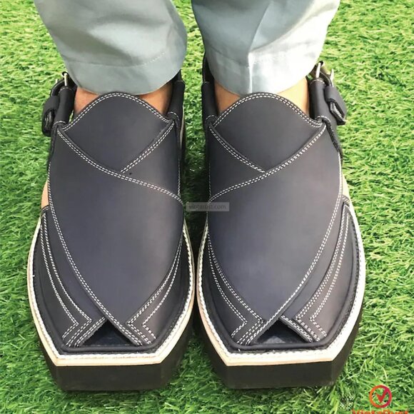 Men’s Classic Black Leather Sandals | Custom Handmade Leather Peshawari Sandals - Picture 2 of 9